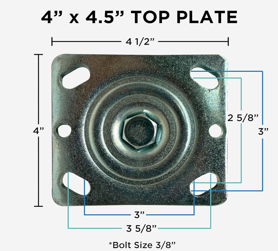 Adjustable Caster Plate - Set of 4 Unassembled